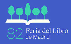 Logotipo de la 82ª Edición de La Feria del Libro de Madrid en color y fondo azul